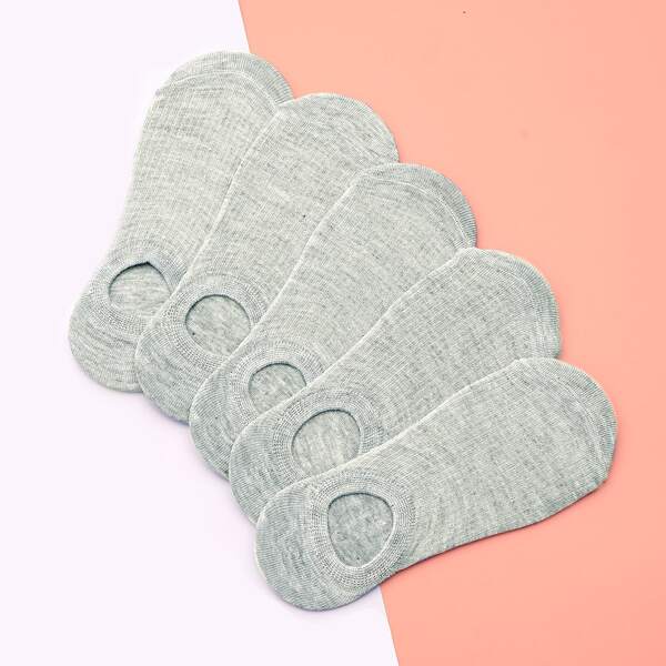 

5pairs Solid Invisible Socks, Grey