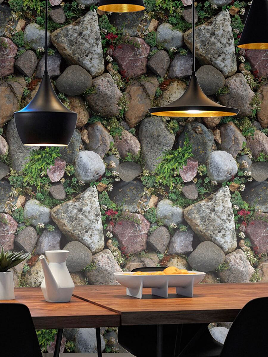 1pc Stone Pattern Wall Paper, Modern PVC Stone Print Decorative Wall Paper For Home Decoration, Renovation Stickers Peel Wall Panels, Wall Paper, Wallpapers, Spring Decoration Items Refresh Your Home, Rama Decoration Stickers - Multicolor - View 1