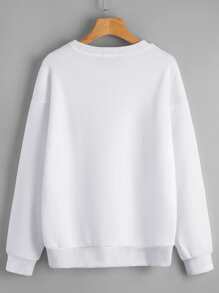 SHEIN LUNE Pullover con estampado de figura de hombros caídos - Blanco - Ver 2