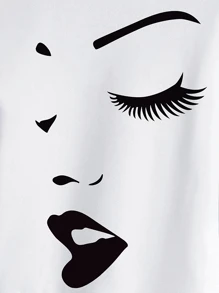 SHEIN LUNE Pullover con estampado de figura de hombros caídos - Blanco - Ver 3