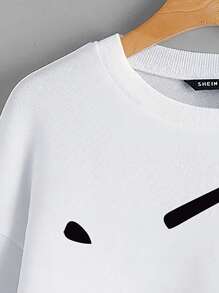 SHEIN LUNE Pullover con estampado de figura de hombros caídos - Blanco - Ver 5