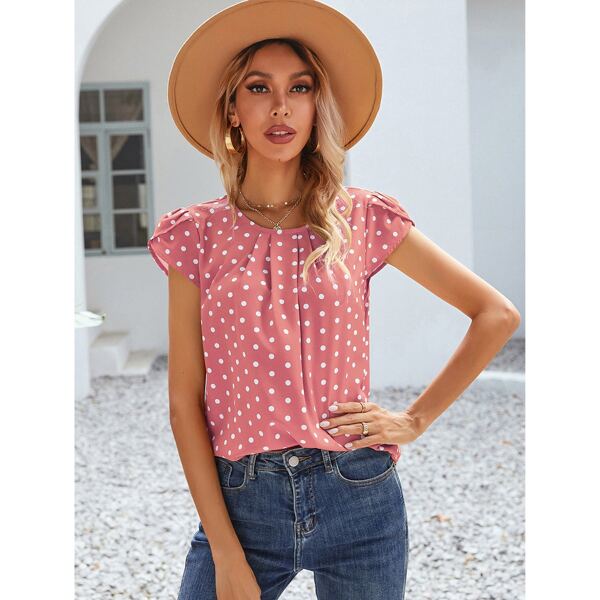 

Polka Dot Petal Sleeve Blouse, Watermelon pink