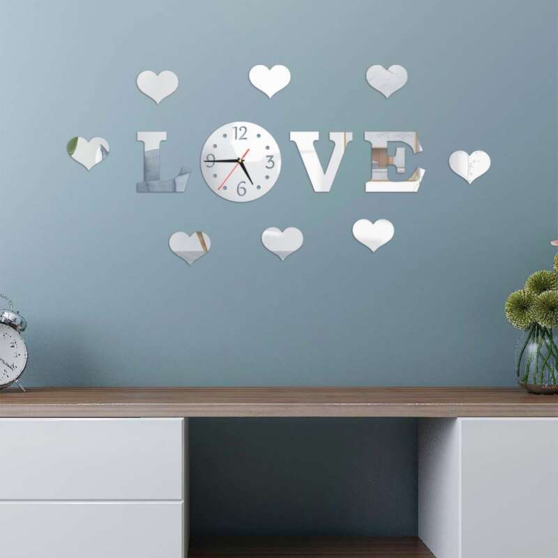 

Letter Design Mirror Surface Wall Clock, Silver