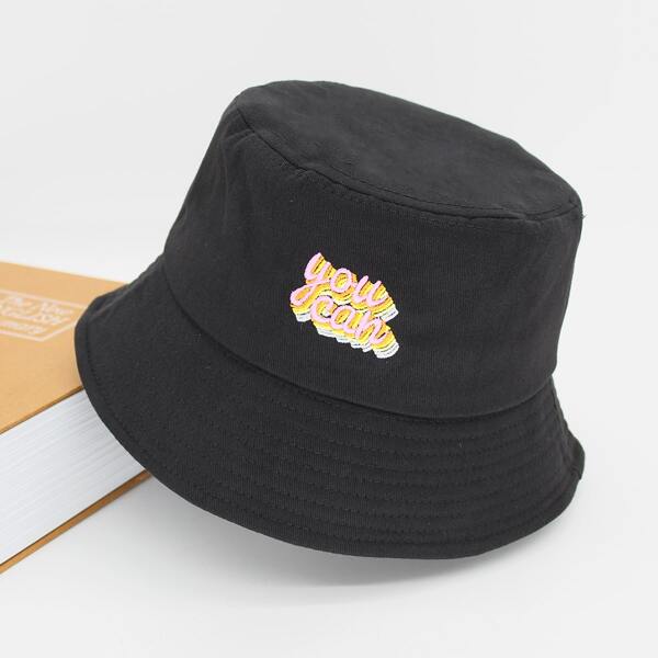 

Men Letter Embroidery Bucket Hat, Black
