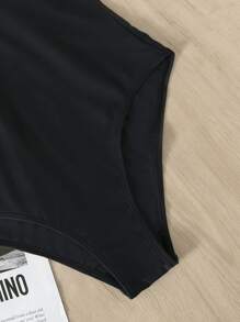 Contrast Tape One Piece Swimsuit, For Summer Beach Vacation - Black - View 4