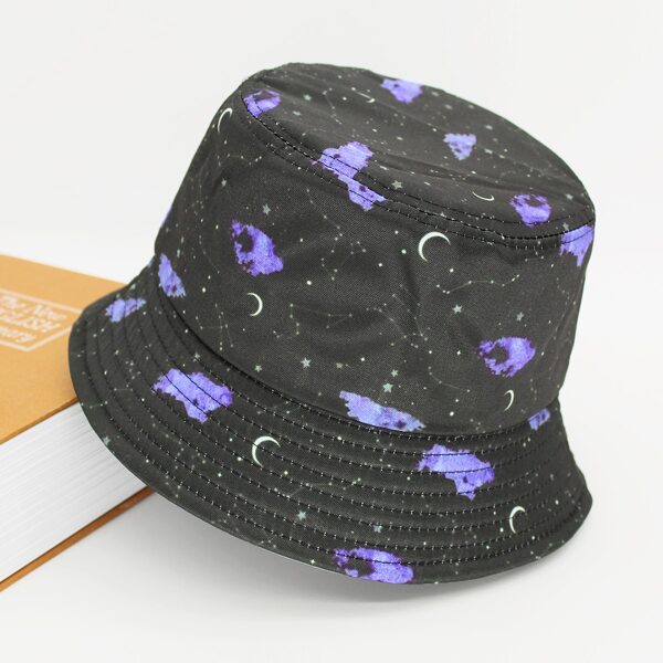 

Men Moon Print Bucket Hat, Black