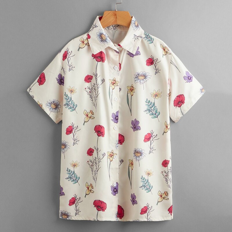 

Floral Print Button Front Blouse, Multicolor