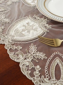 Jacquard Flower Lace Placemat - Multicolor - View 4