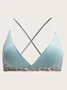 Plus Letter Tape Cross Back Bralet - Baby Blue - View 1
