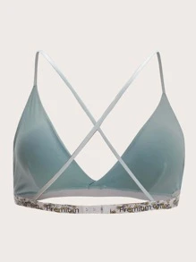 Plus Letter Tape Cross Back Bralet - Baby Blue - View 2