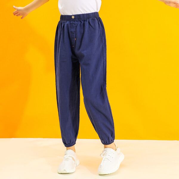 

Boys Button Detail Tapered Pants, Navy blue