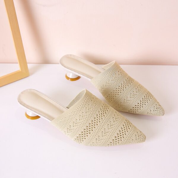 

Minimalist Knit Pyramid Heeled Mules, Beige
