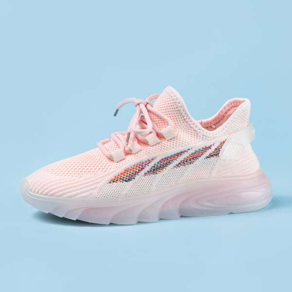 

Lace Up Decor Knit Sneakers, Baby pink
