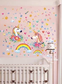 Kids Unicorn Print Wall Sticker - Multicolor - View 1
