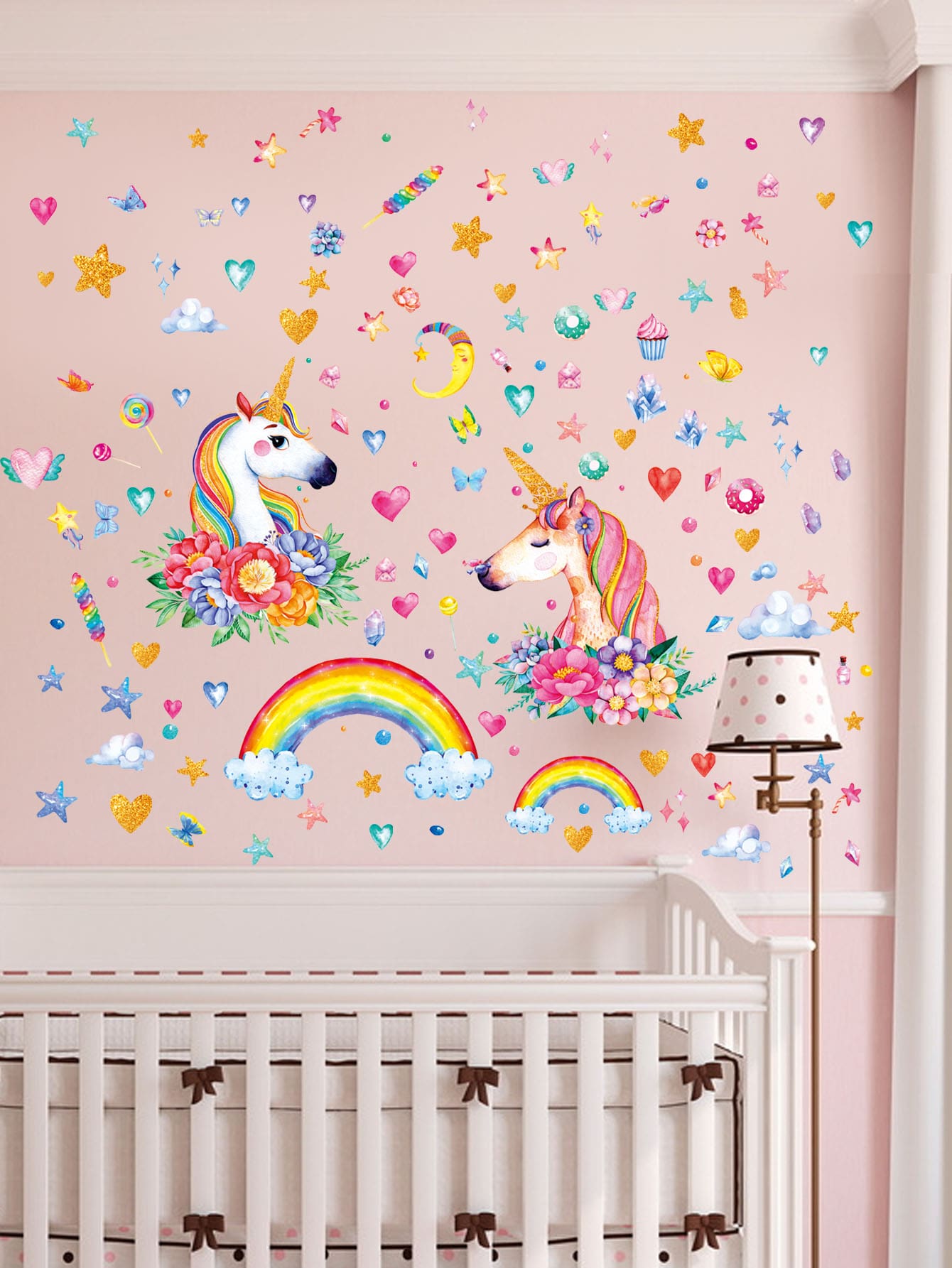 Kids Unicorn Print Wall Sticker - Multicolor - View 1