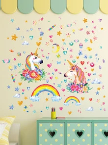 Kids Unicorn Print Wall Sticker - Multicolor - View 4