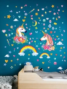 Kids Unicorn Print Wall Sticker - Multicolor - View 5