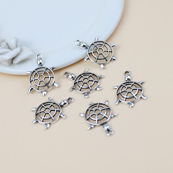 

6pcs Hollow Out Tortoise Pendant DIY Jewelry Accessories, Silver