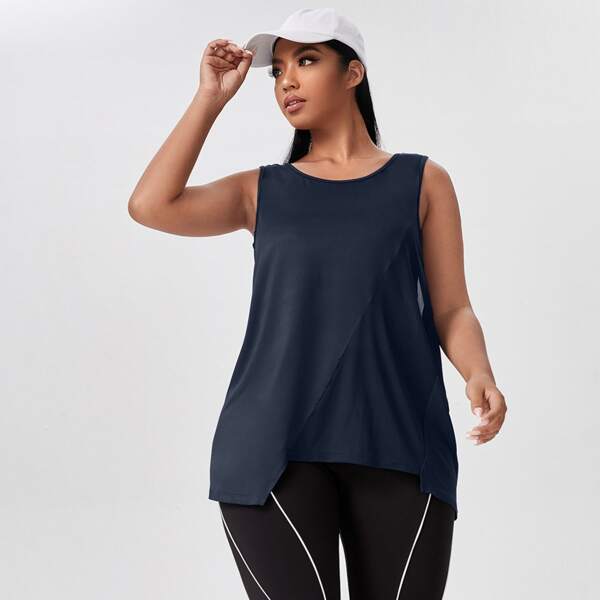 

Plus Asymmetric Drop Armhole Sports Tank Top, Navy blue