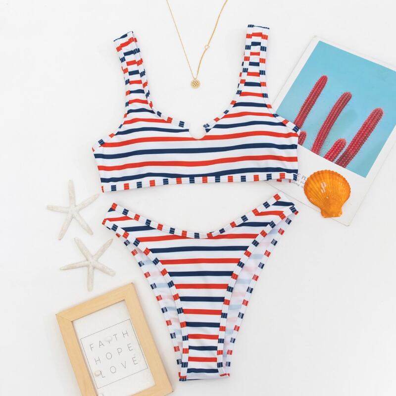 

Striped Cut Out Bikini Swimsuit, Multicolor