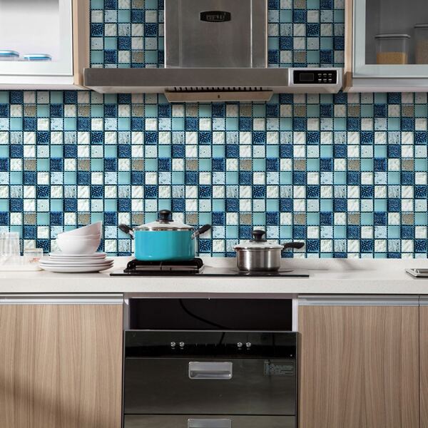 

5pcs Mosaic Grid Design Wall Sticker, Multicolor