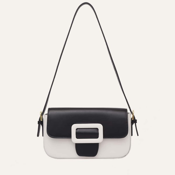 

Two Tone Flap Shoulder Bag, Black and white