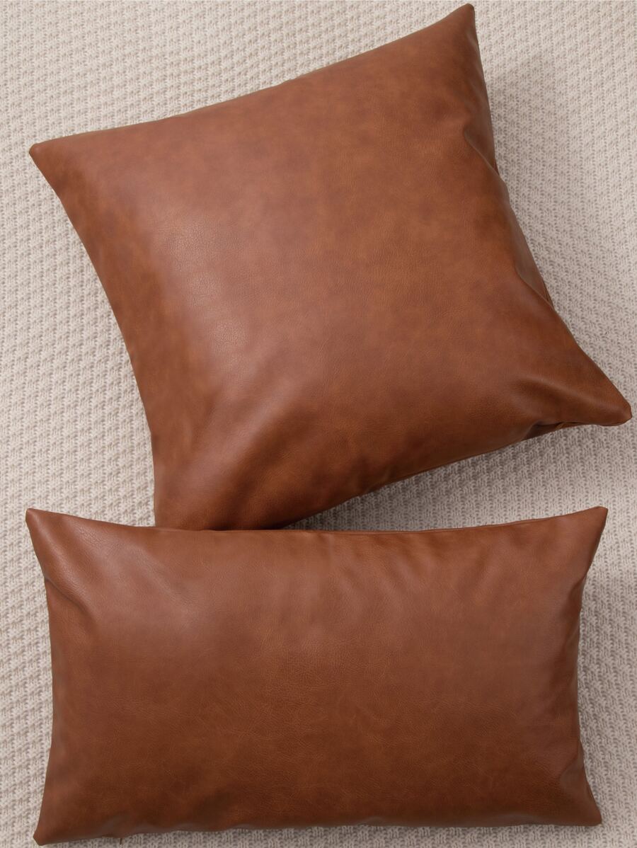 1pc Plain PU Cushion Cover không có chất làm đầy - màu nâu - Xem 1