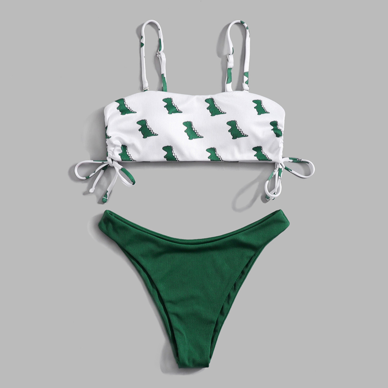 

Cartoon Dinosaur Bikini Swimsuit, Dark green