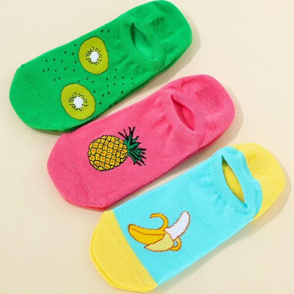 

3pairs Fruit Print Invisible Socks, Multicolor