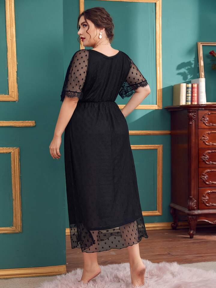 Our Plus Contrast Dobby Mesh Night Dress is such a vibe - ROMWE