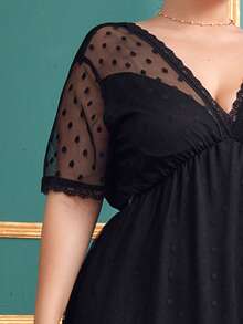 Vestido De Noche Con Espalda En V Y Malla Dobby En Contraste - Negro - Ver 5