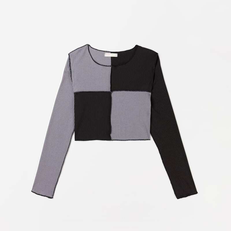 

Stitching Trim Colorblock Ribbed Tee, Multicolor