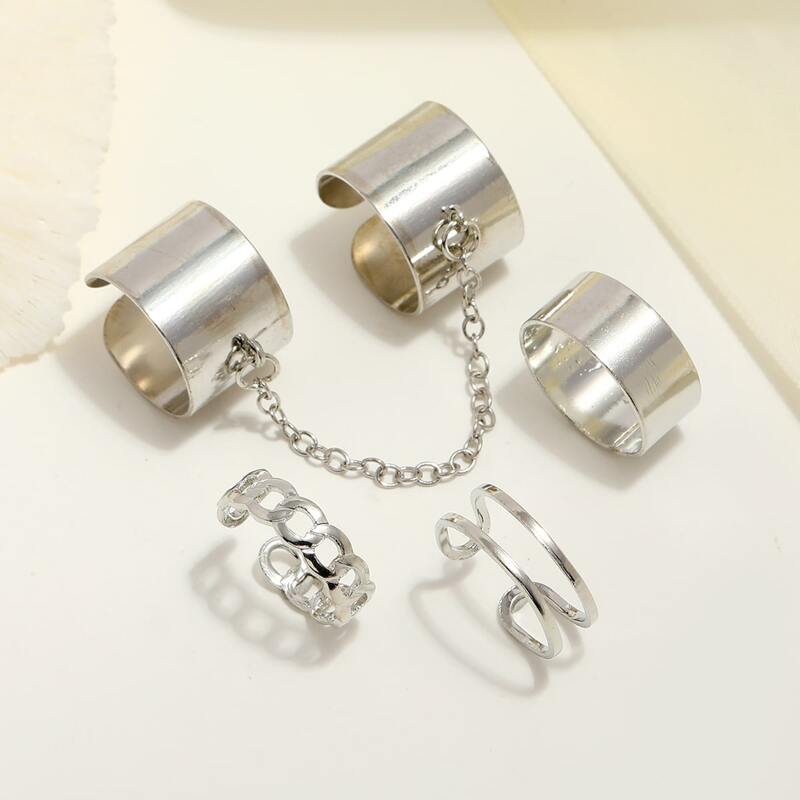 

5pcs Chain Design Cuff Ring, Silver