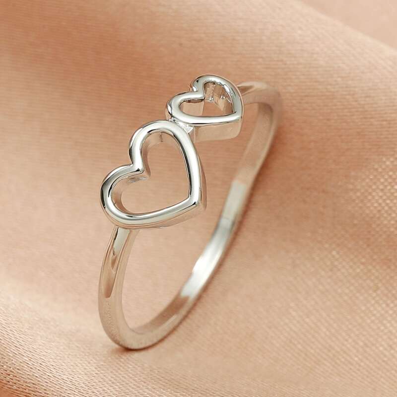 

Double Heart Design Ring, Silver