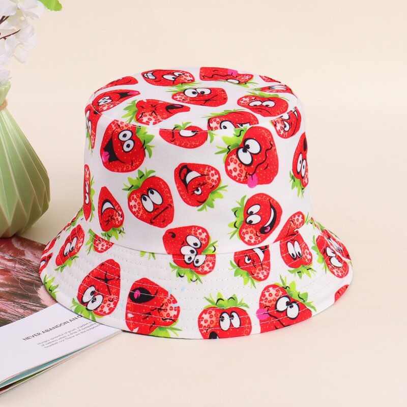 

Cartoon Strawberry Bucket Hat, Multicolor