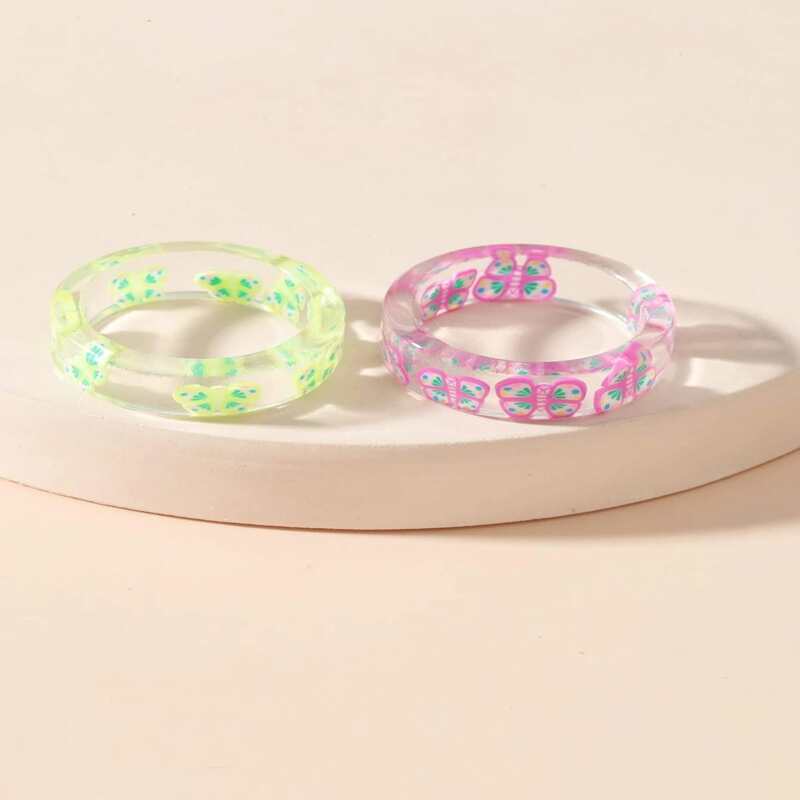 

2pcs Butterfly Pattern Clear Ring, Multicolor