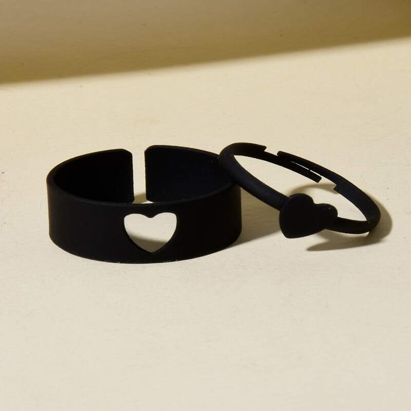 

2pcs Heart Design Ring, Black