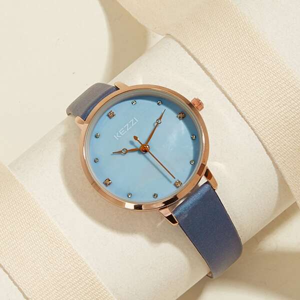 

Rhinestone Decor Round Pointer Quartz Watch