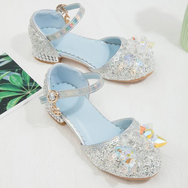 

Girls Rhinestone Decor Sequin Flats, Silver
