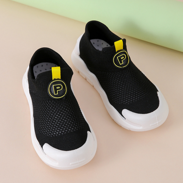 

Toddler Boys Slogan Graphic Knit Sneakers, Black