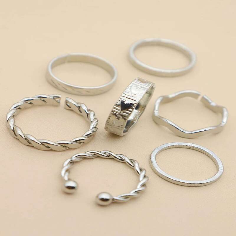 

7pcs Heart Decor Ring, Silver