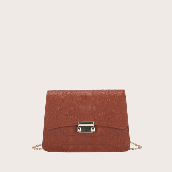 

Croc Embossed Chain Crossbody Bag, Brown
