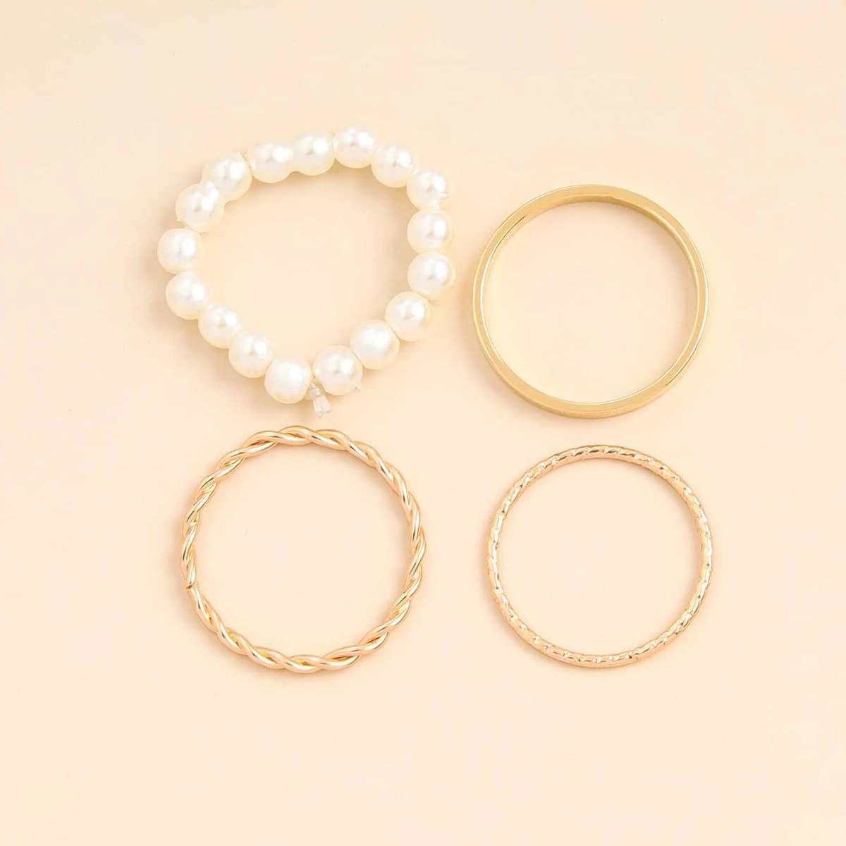 

4pcs Faux Pearl Decor Ring, Gold