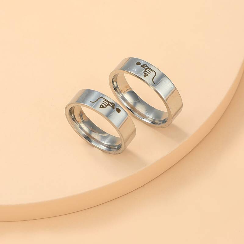 

2pcs Hands & Heart Pattern Couple Ring, Silver