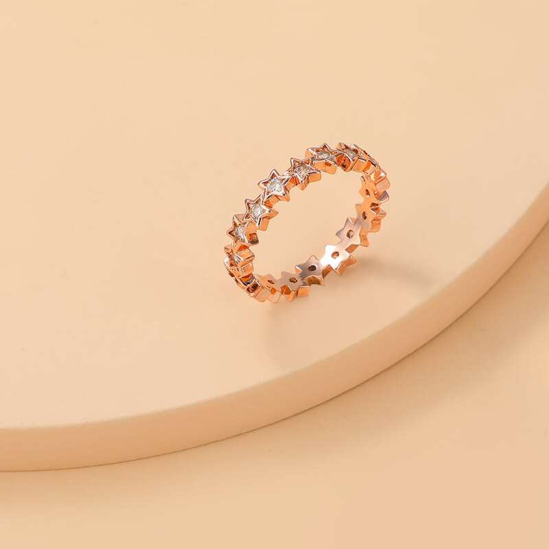 

Rhinestone & Star Decor Ring, Rose gold