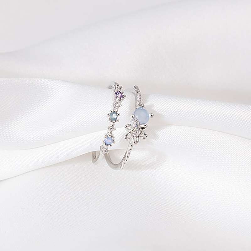 

Rhinestone & Flower Decor Ring, Silver