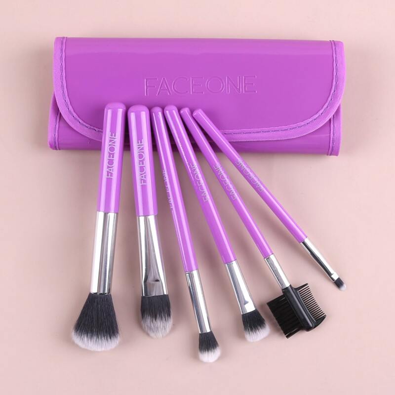 

6pcs Makeup Brush Set & 1pc Storage Bag, Mauve purple