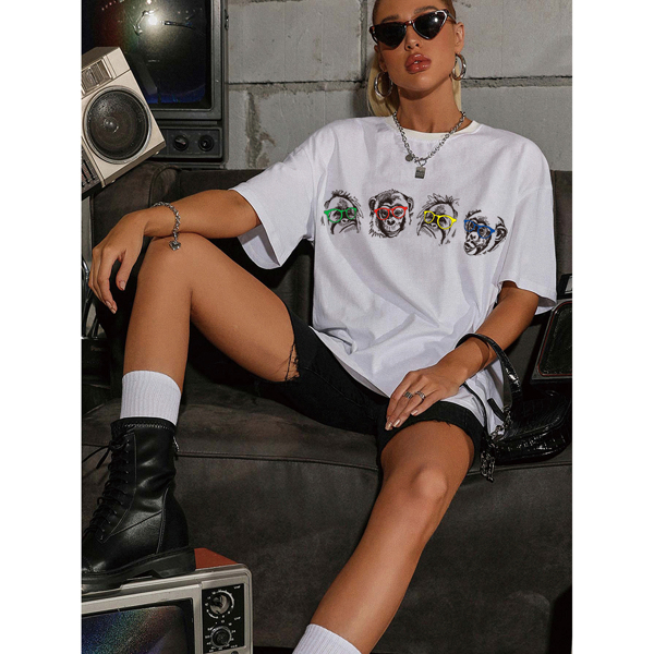 

Cartoon Graphic Drop Shoulder Tee, White