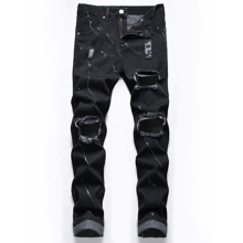 Guys Splash Ink Print Ripped Skinny Jeans