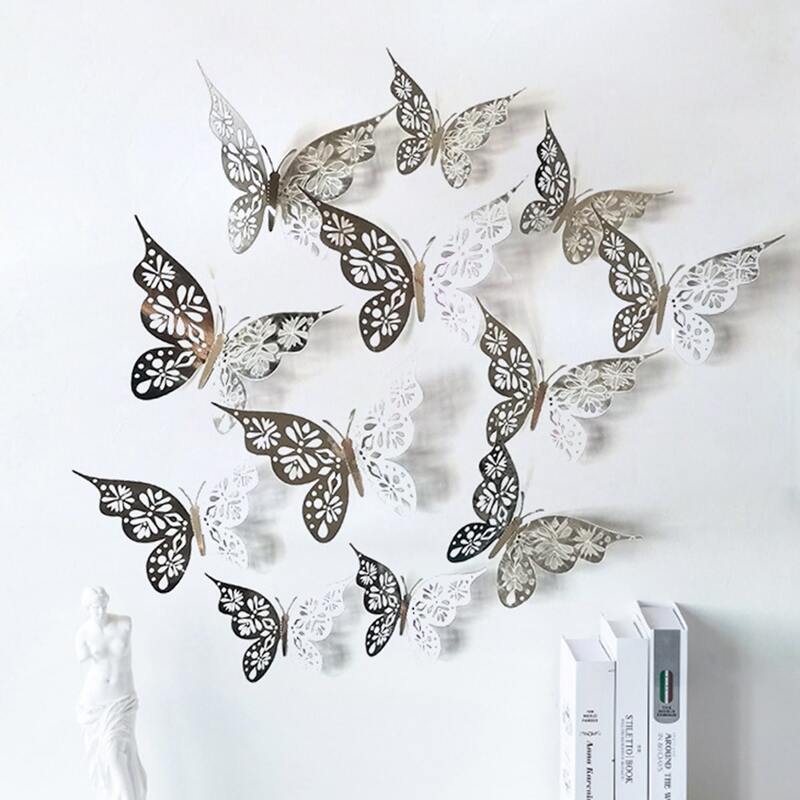 

12pcs Butterfly Wall Sticker, Silver